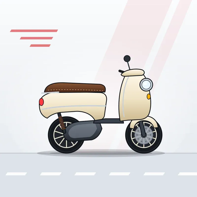 Ilustrasi Honda Scoopy (Baru), skuter matic warna krem dengan jok cokelat dan lampu bulat, tampak samping