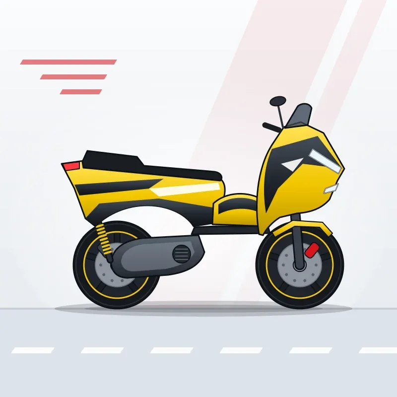 Ilustrasi Yamaha Aerox 155 S ABS (Bekas 2022), skuter matic warna kuning dengan grafis sport hitam-putih, tampak samping